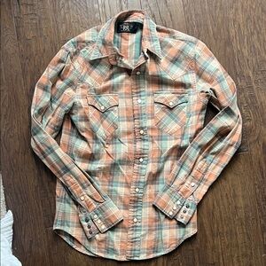 Ralph Lauren Double RL Men's Casual Plaid Shirt - Orange and Green